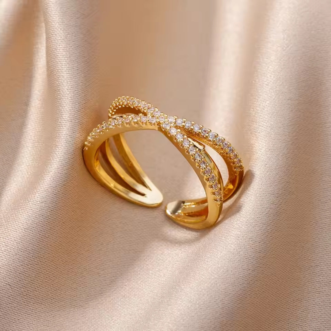 Adjustable Bright Cross Gold Layer Ring