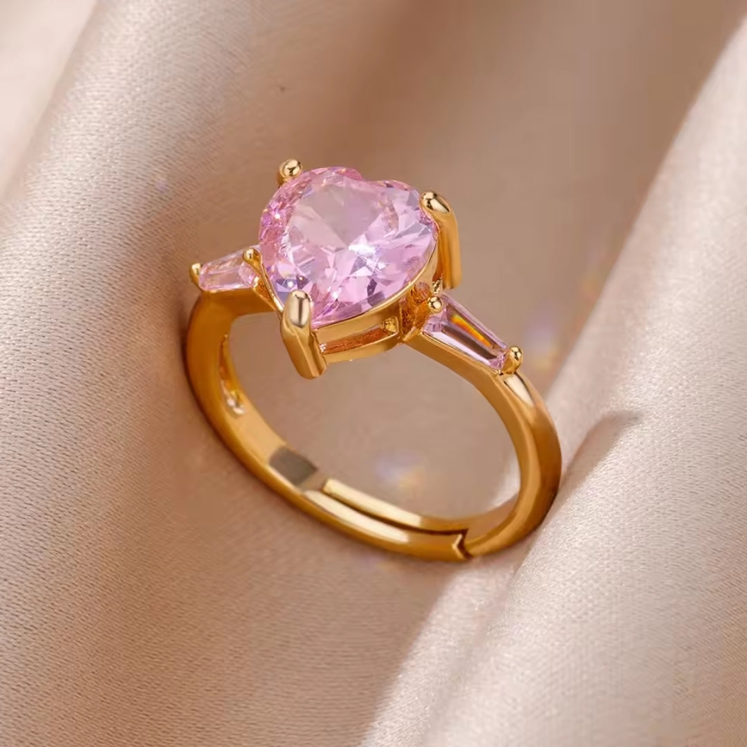 Pink Heart Golden Ring