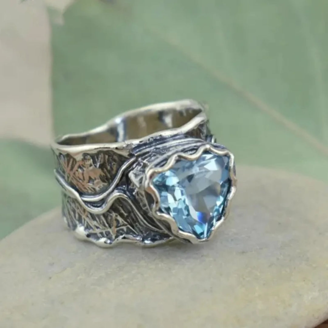 Blue Glass Silver Forged Ring