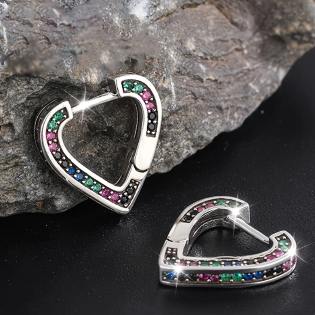 Colorful Crystals Silvered Earrings