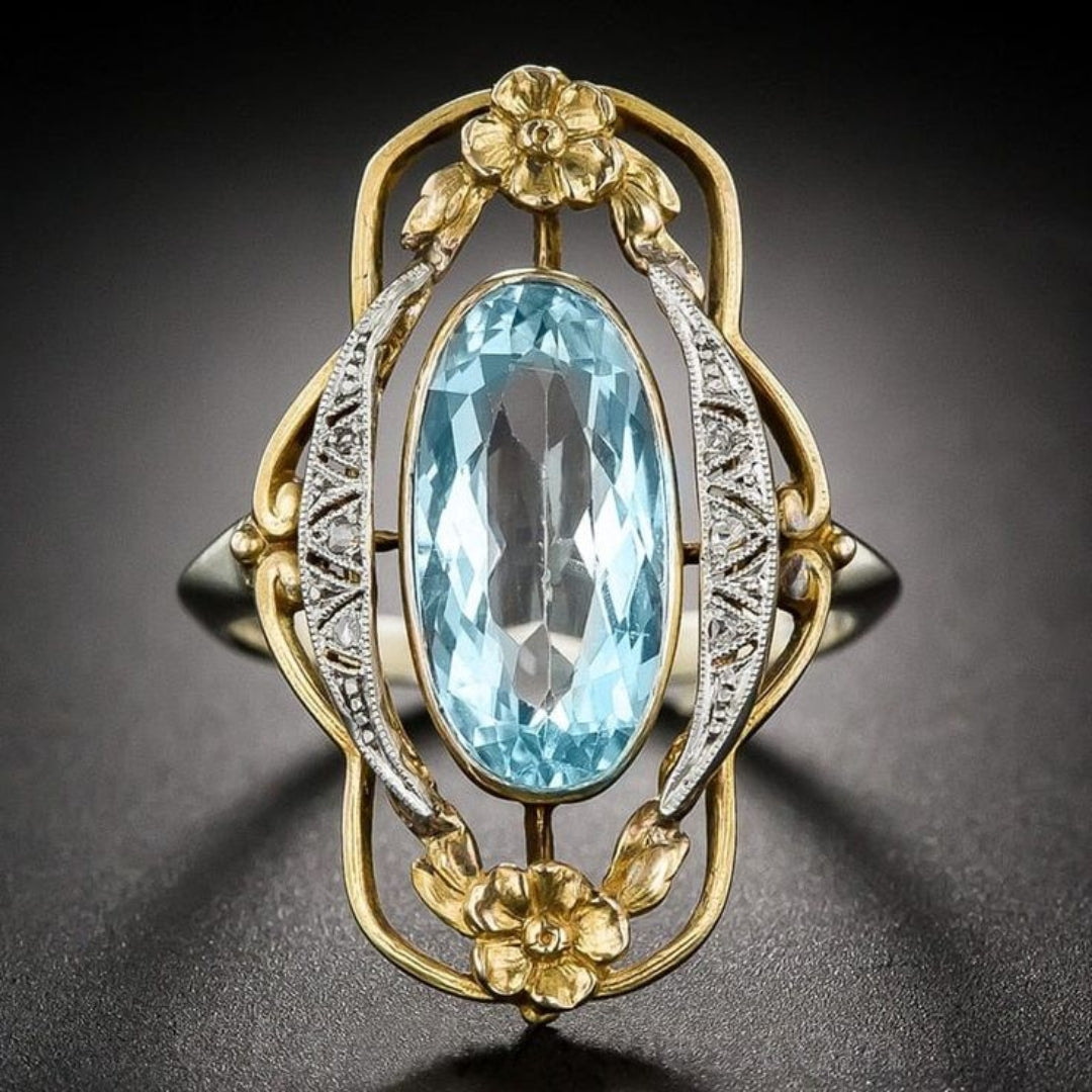 Blue Crystal Gold Flower Ring