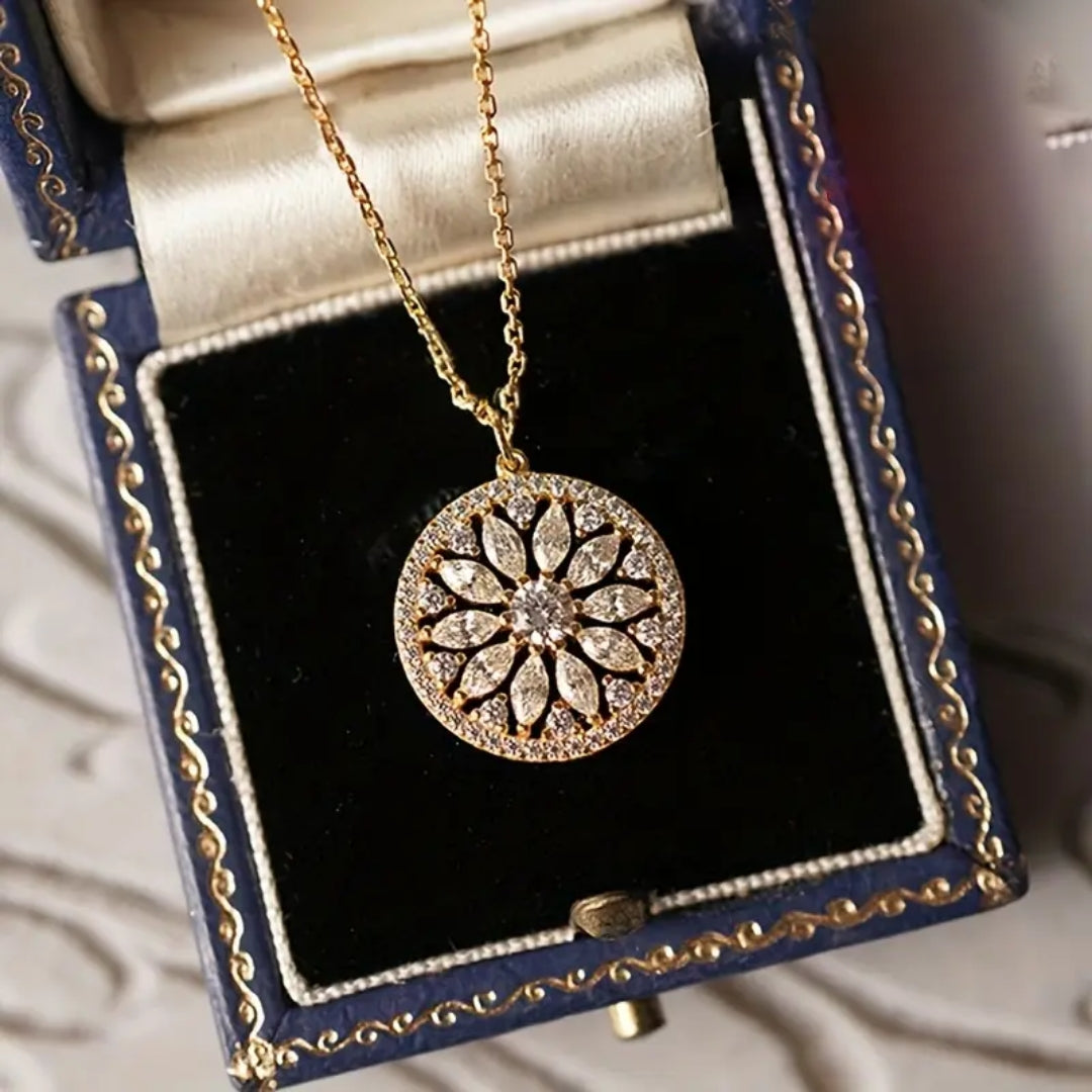 Mandala Crystal Gold Necklace