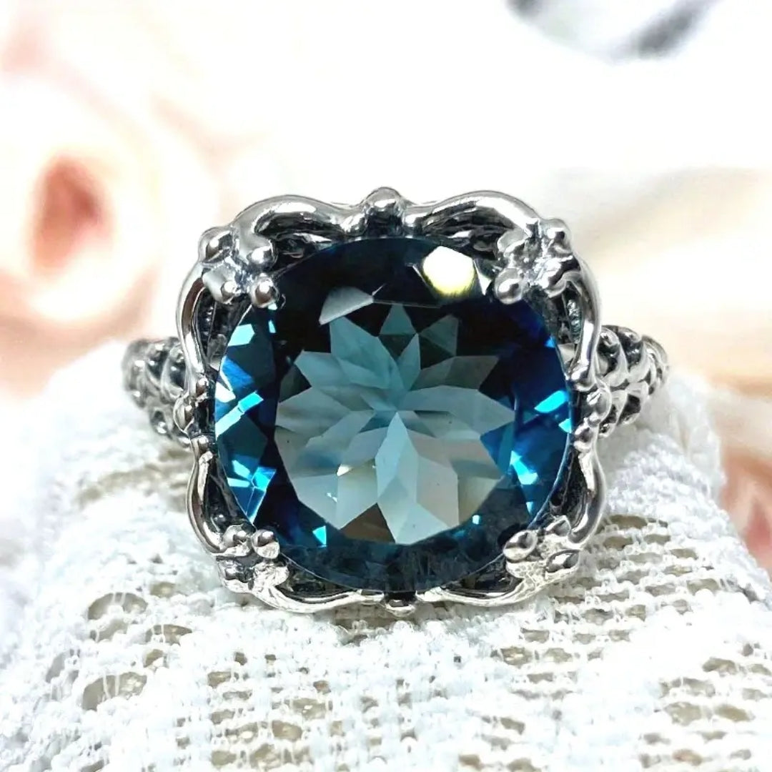 Blue Crystal Lotus Silver Ring