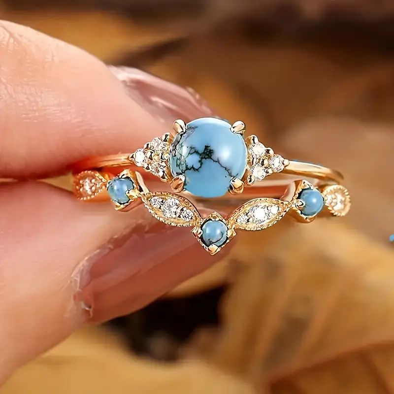 Blue Opal Gold Zirconia Ring