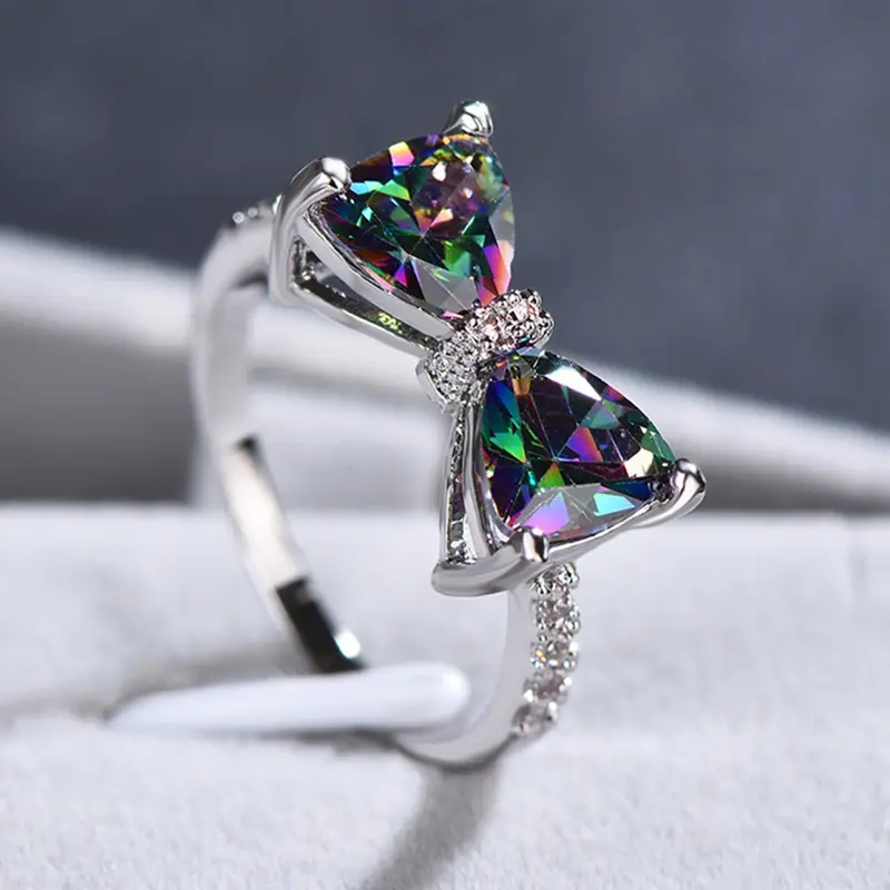 Colorful Tie Zirconia Silver Ring