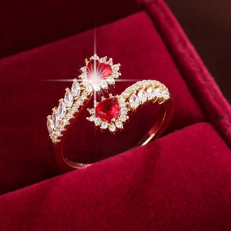 Open Red Zirconia Gold Ring
