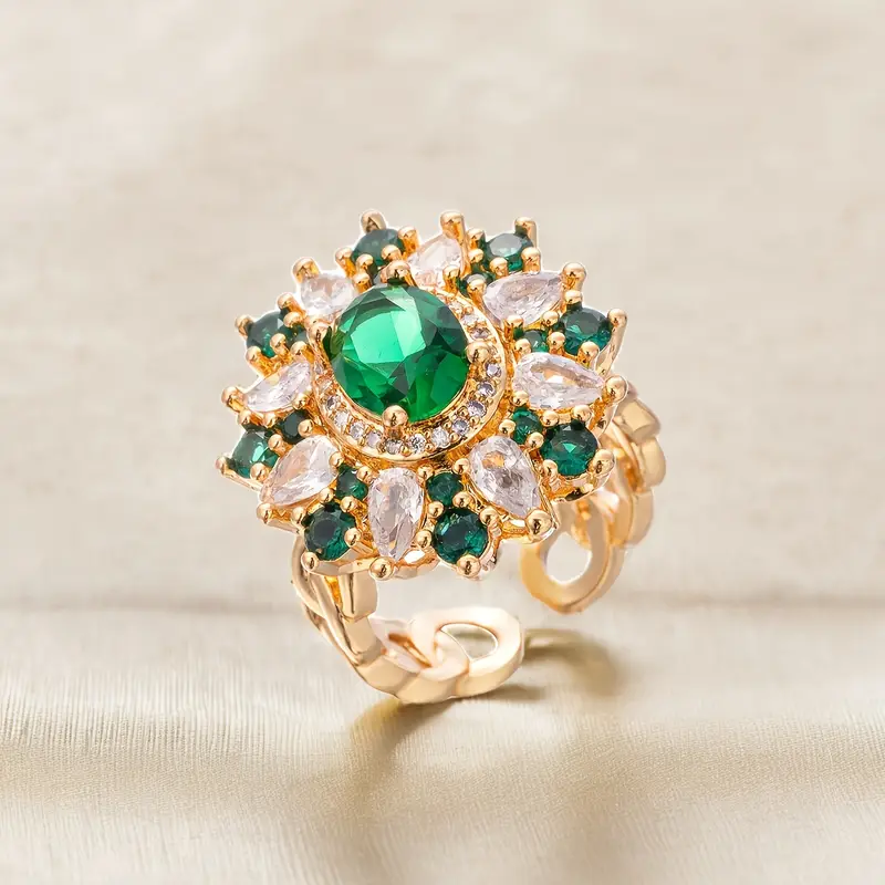 Green Mandala White Gold Ring
