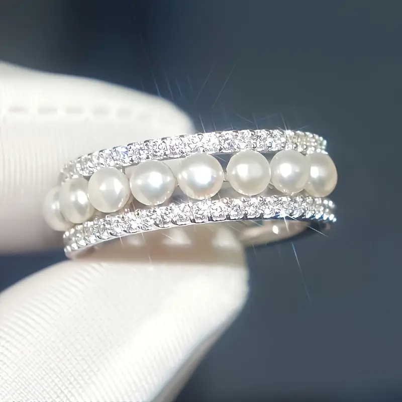 Vintage White Pearl Silver Ring