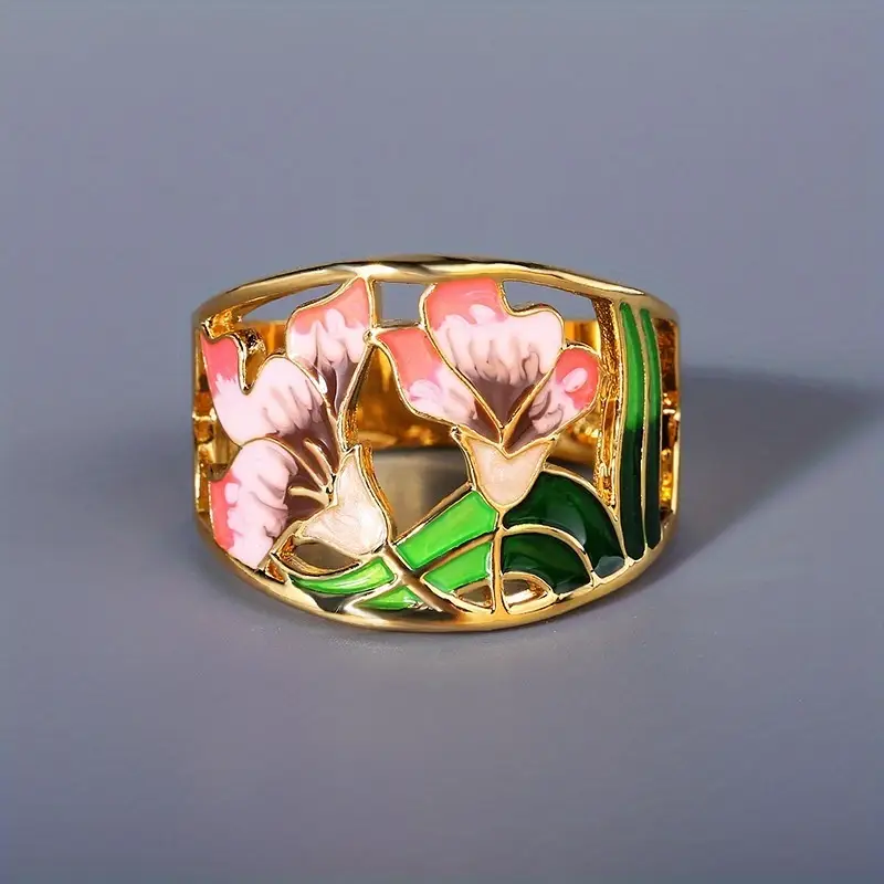 Vintage Enamel Gold Floral Ring