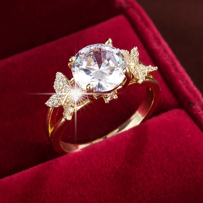 Crystal Butterfly Gold Ring