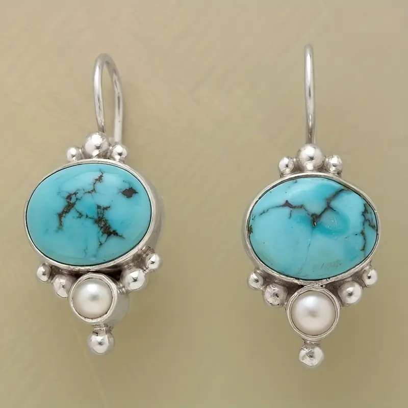 Blue Pearl Stone Earrings