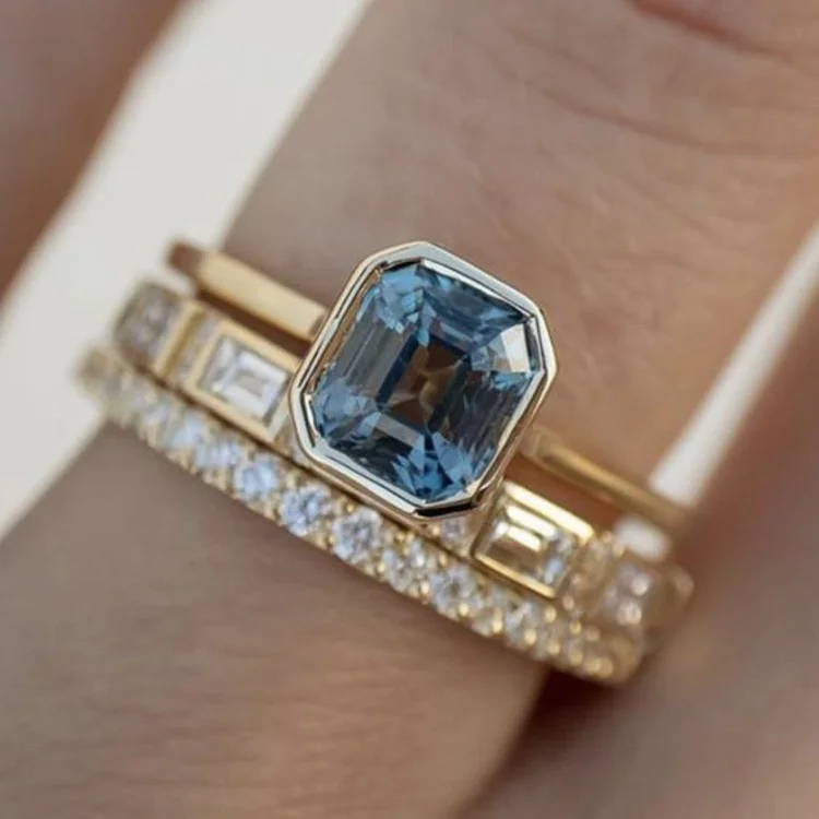 Blue Cubic Glass Ring Set
