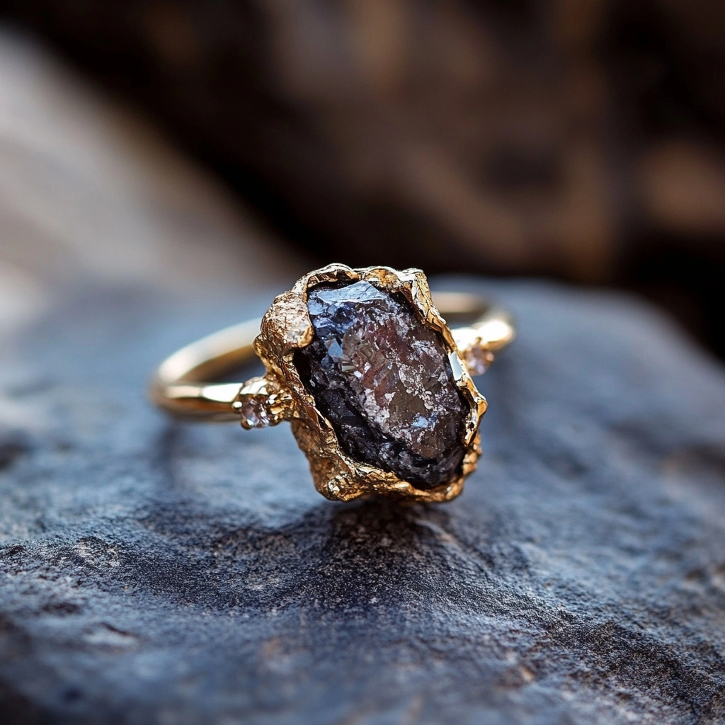 Dark Glass Gold Forged Ring