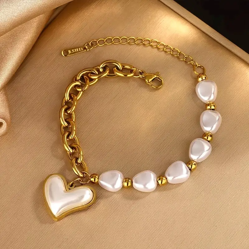 White Heart Gold Bracelet