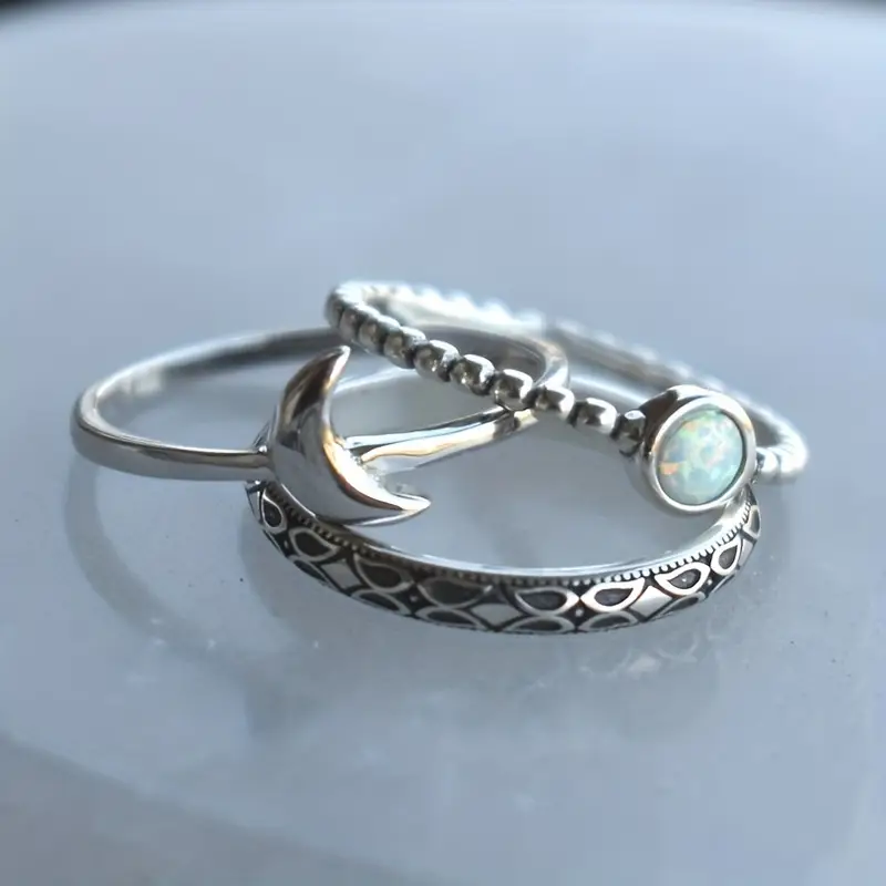 Opal Moon Ring Set