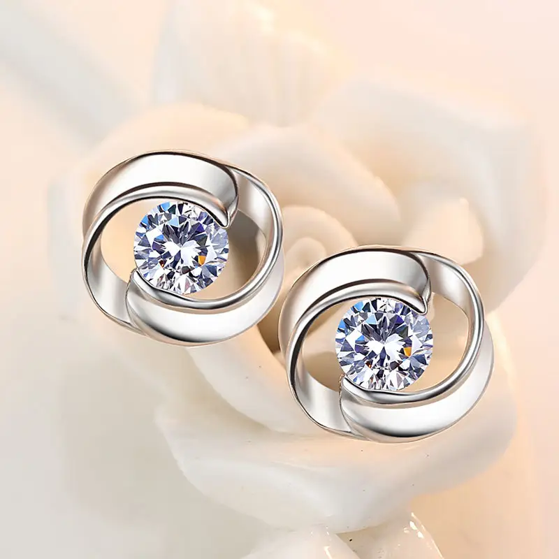 Vintage Spiral Zirconia Silver Earrings