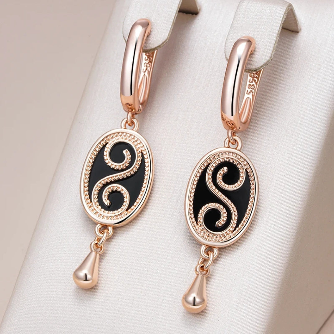 Elegant Black Enamel Dangling Earrings
