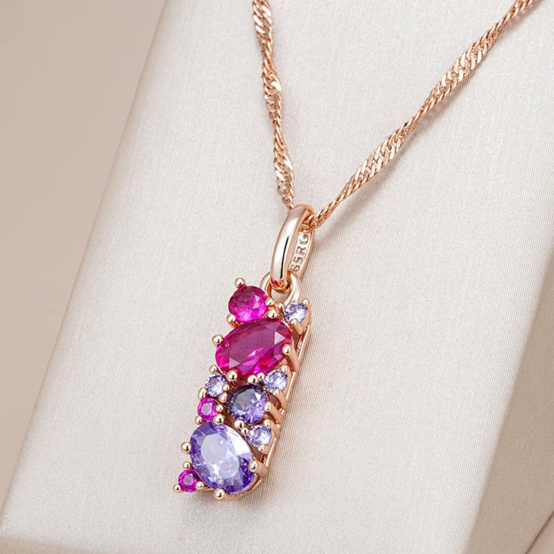 Elegant Red & Violet Crystal Necklace