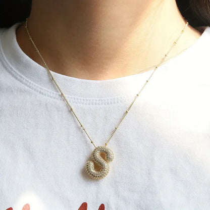 Bubble letter initial necklace set | Gold 18k