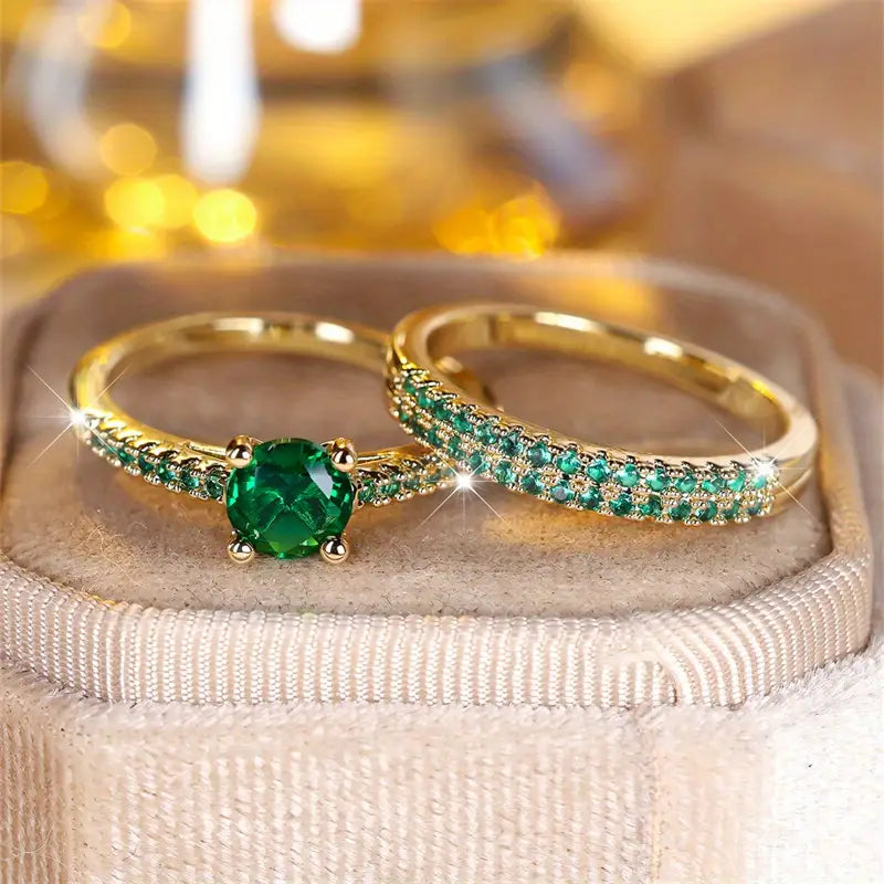Serena Emerald Duo Ring Set | Gold 18k