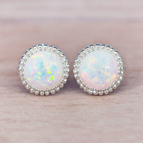 White Bright Opal Rounded Earrings