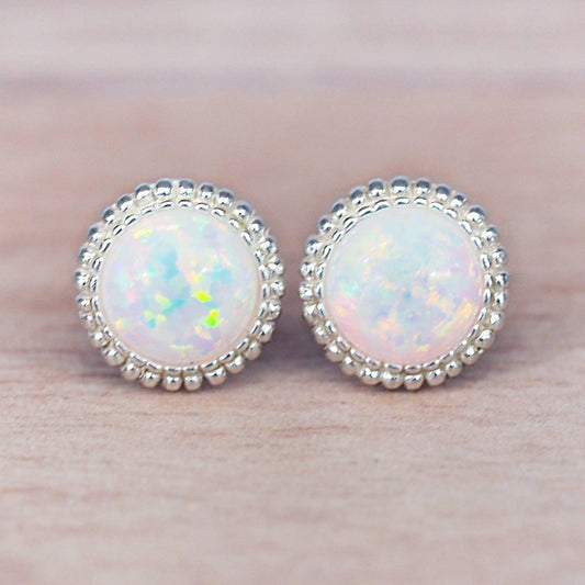 White Bright Opal Rounded Earrings