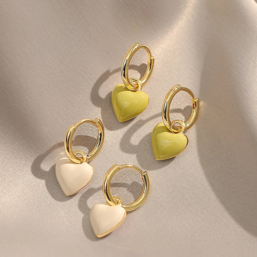 White & Green Heart Earrings