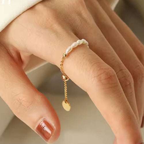Adjustable Pearl Dangling Ring