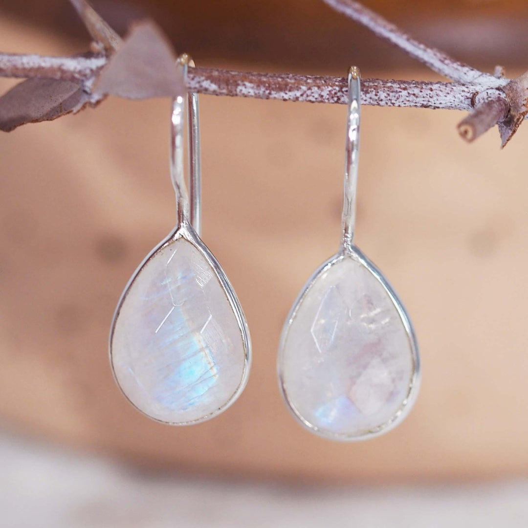 White Stone Drop Silver Earrings