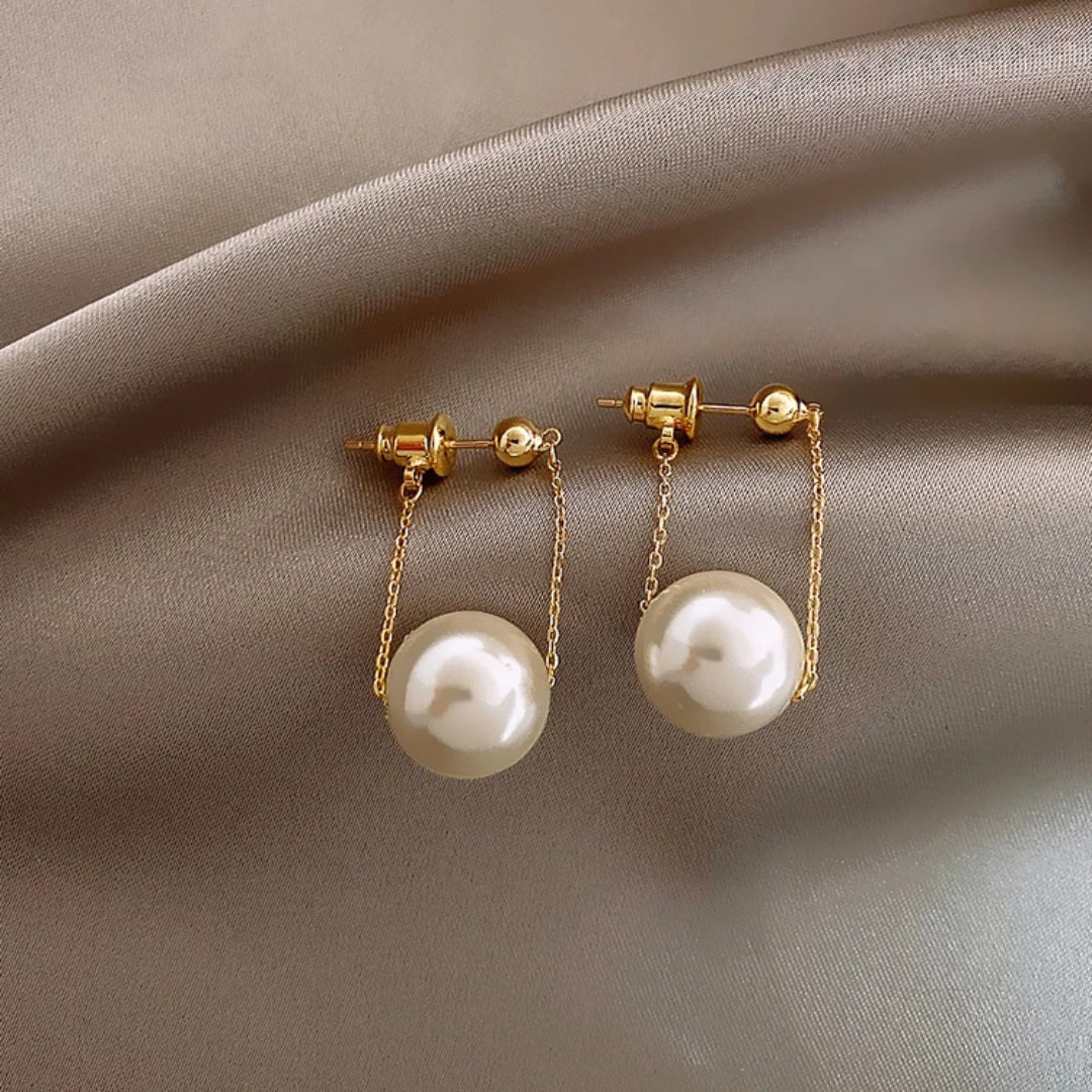 Dangling Pearl Gold Earrings