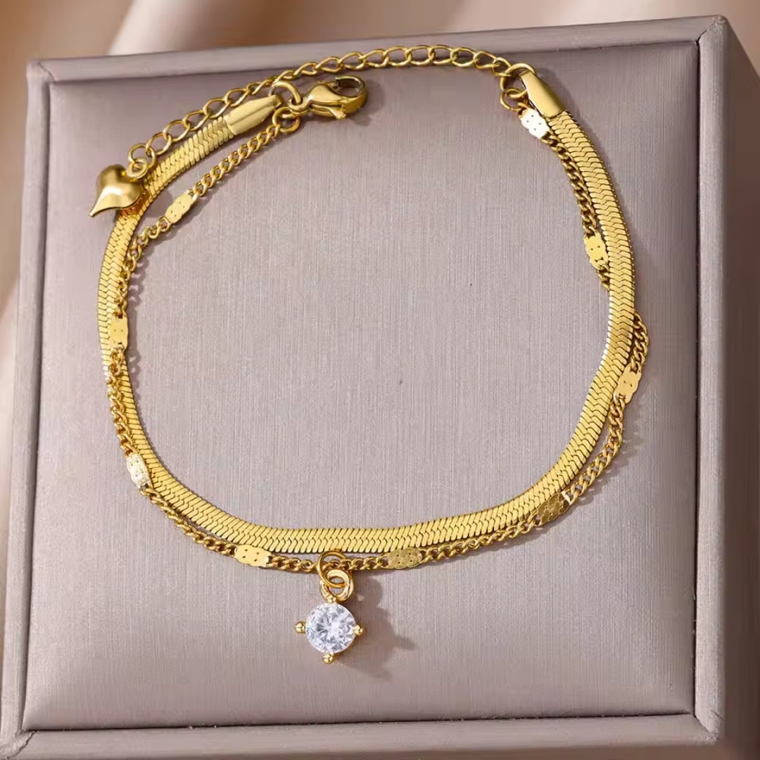 Inlaid Zirconia Golden Bracelet