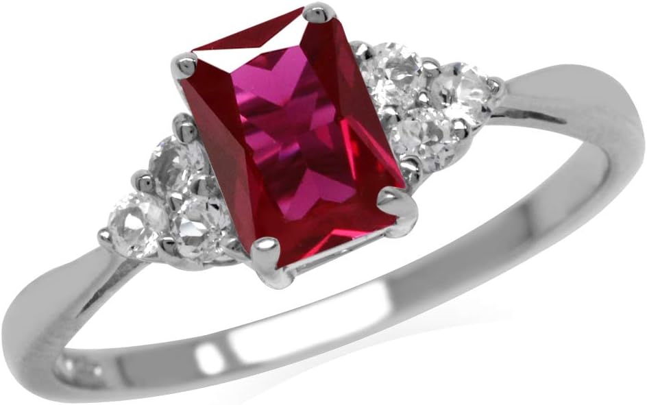 Octagon Cut Ruby Ring | White Gold