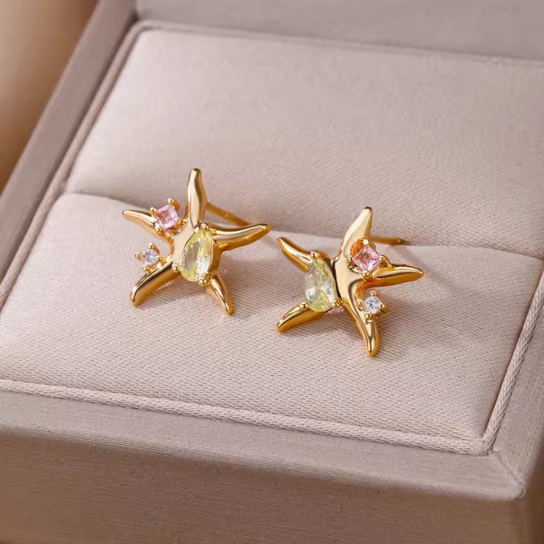 Sparkling Gold Starfish Earrings