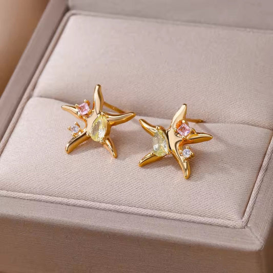 Sparkling Gold Starfish Earrings