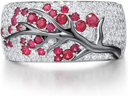 Ruby Blossom Tree Ring | White Gold