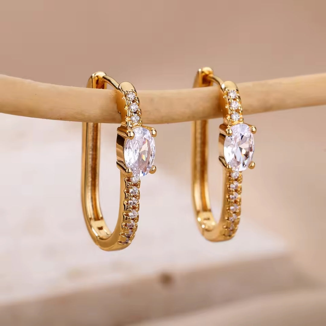 Rectangular Golden Bright Hoop Earrings