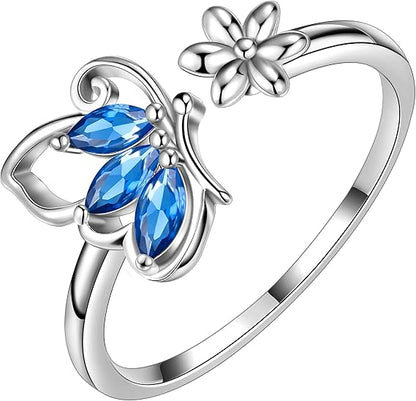 Sapphire Butterfly Ring | White Gold