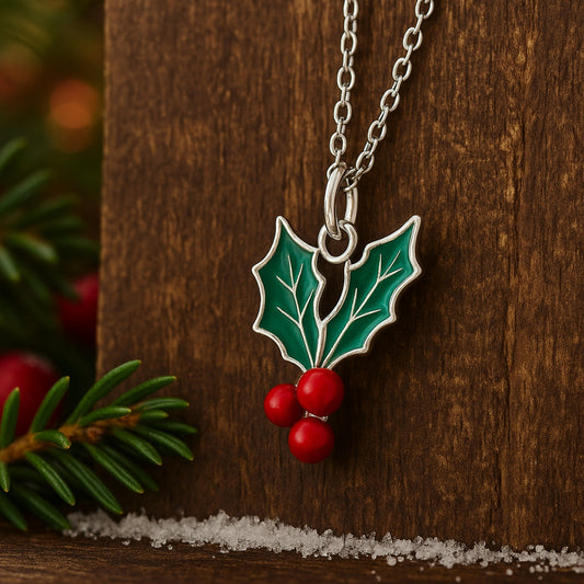 Christmas Holly Leaves Necklace