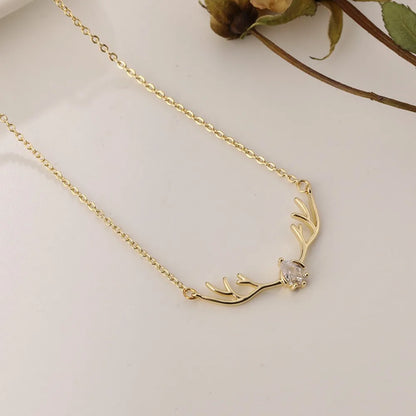 Deer Antler Necklace with Delicate Heart Charm