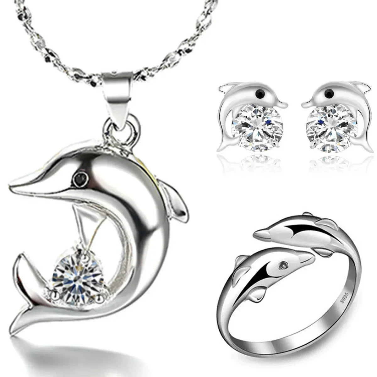Sterling Silver Dolphin Jewelry Set