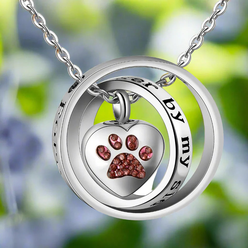 'No Longer By My Side, Forever In My Heart' – Stainless Steel Urn Paw Necklace