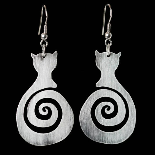 Vintage Cat Spiral Earrings