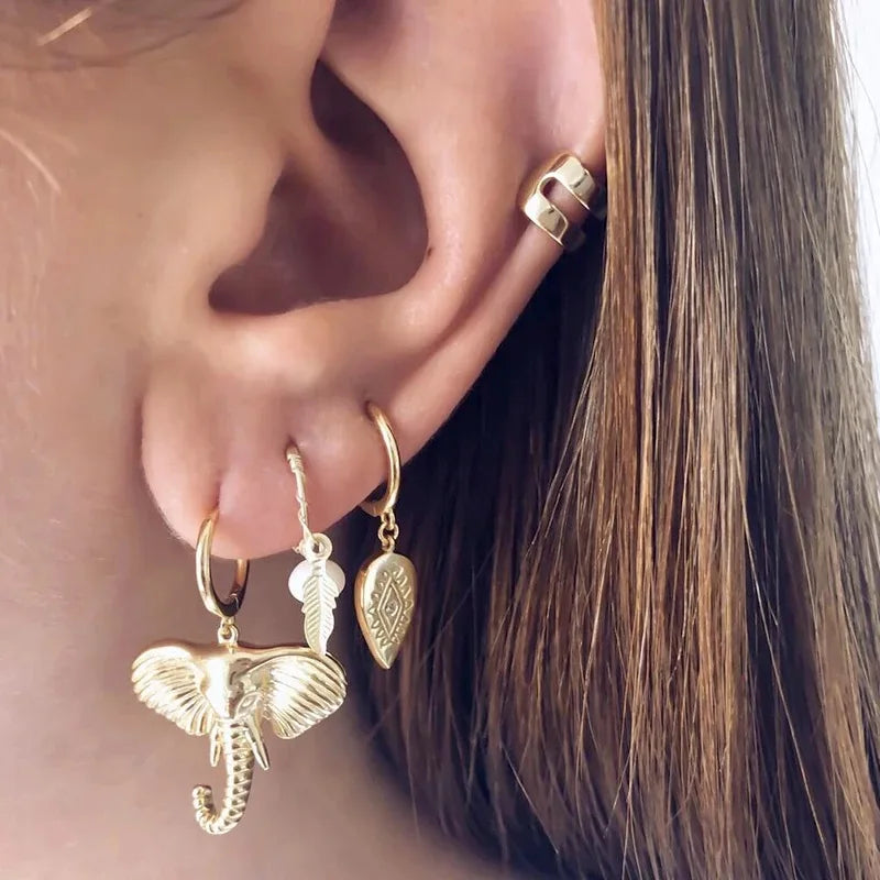 Elephant Charm Hoop Earrings