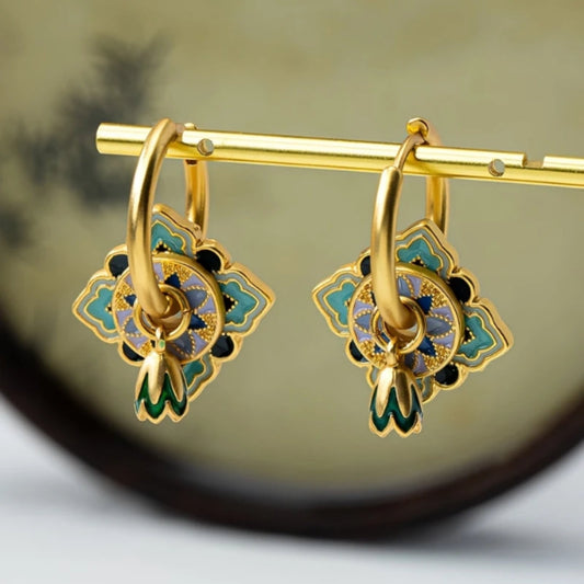 Dangling Blue Green Mandala Earrings