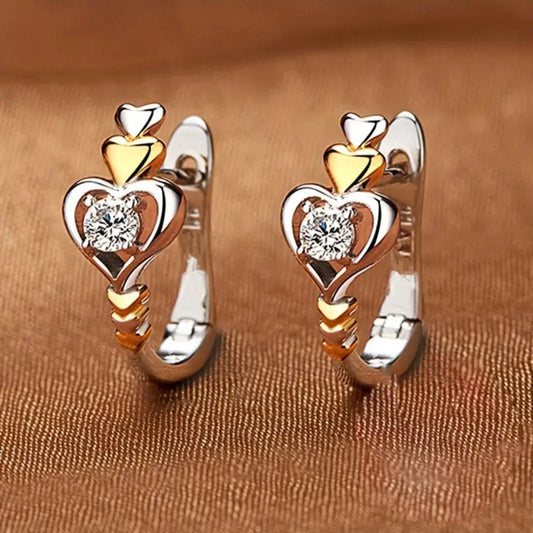 Heart Zirconia Gold & Silver Hoop Earrings