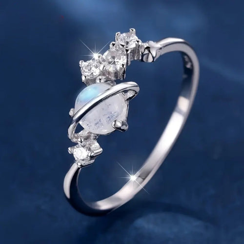 Bright White Opal Silvered Ring