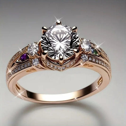 White Zirconia Golden Bright Ring