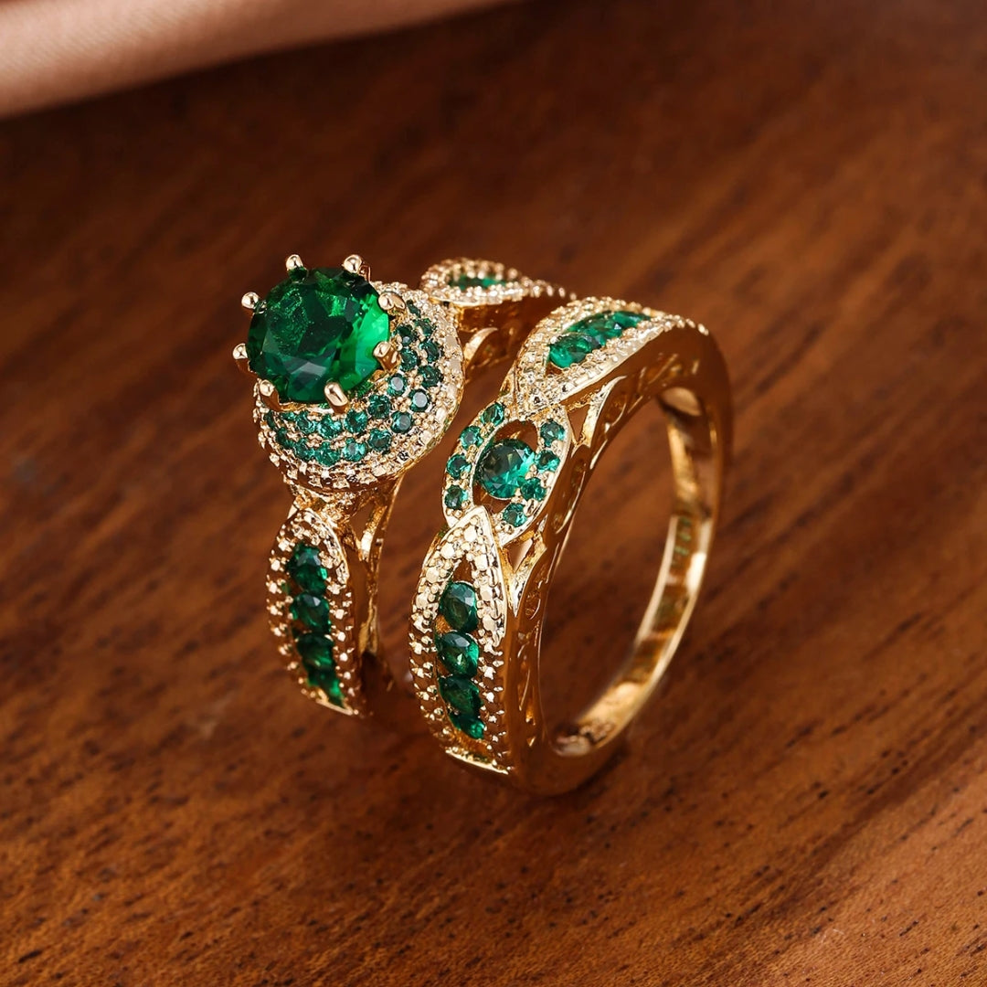 Green Zirconia Golden Ring Set
