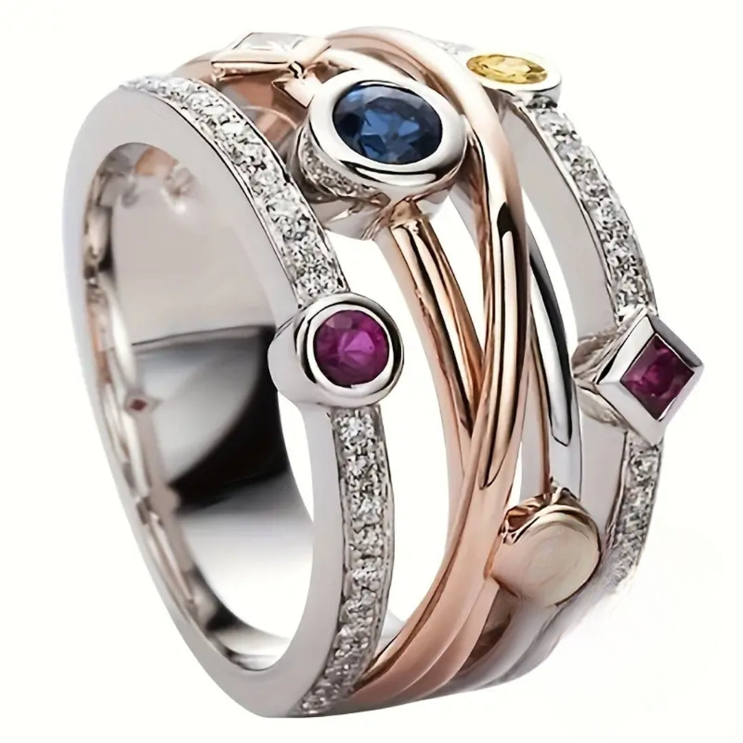 Colorful Crystal Stones Silver Ring