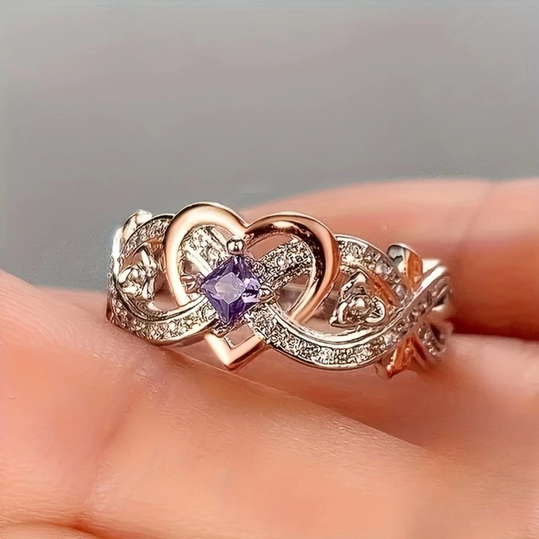 Bright Violet Gold & Silver Heart Ring